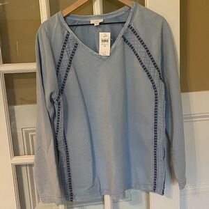 J. Jill Light Blue Long Sleeve Top with Navy Accents